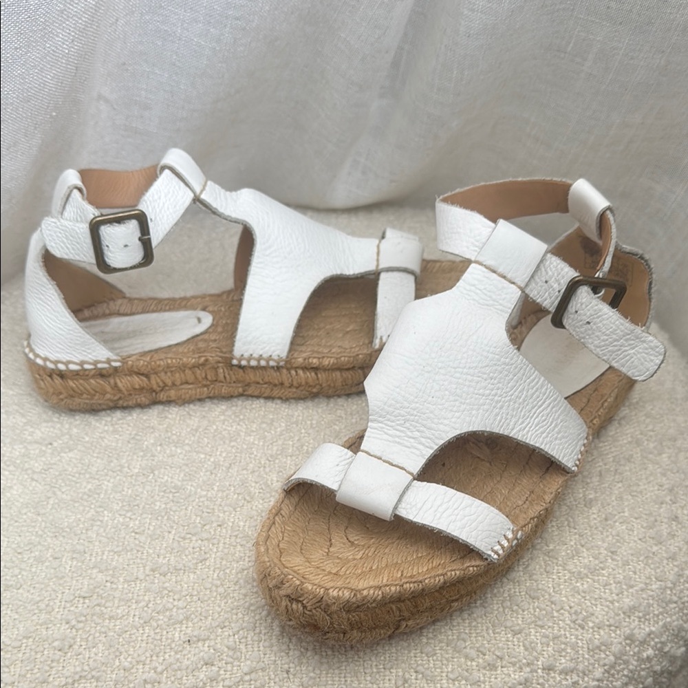 Soludos White Leather Espadrille Sandals